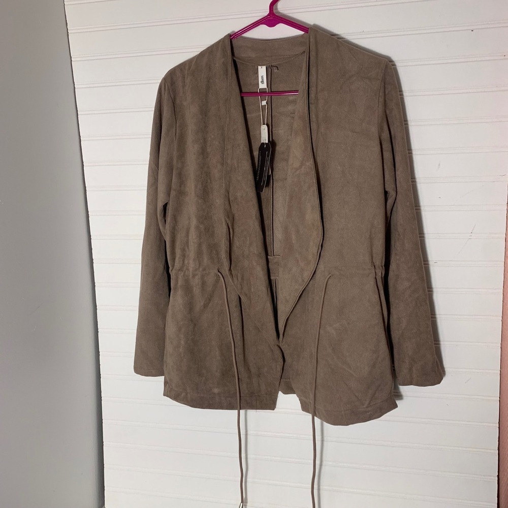 Glam Taupe Suede Drape Front Drawstring‎ Jacket Women Size S